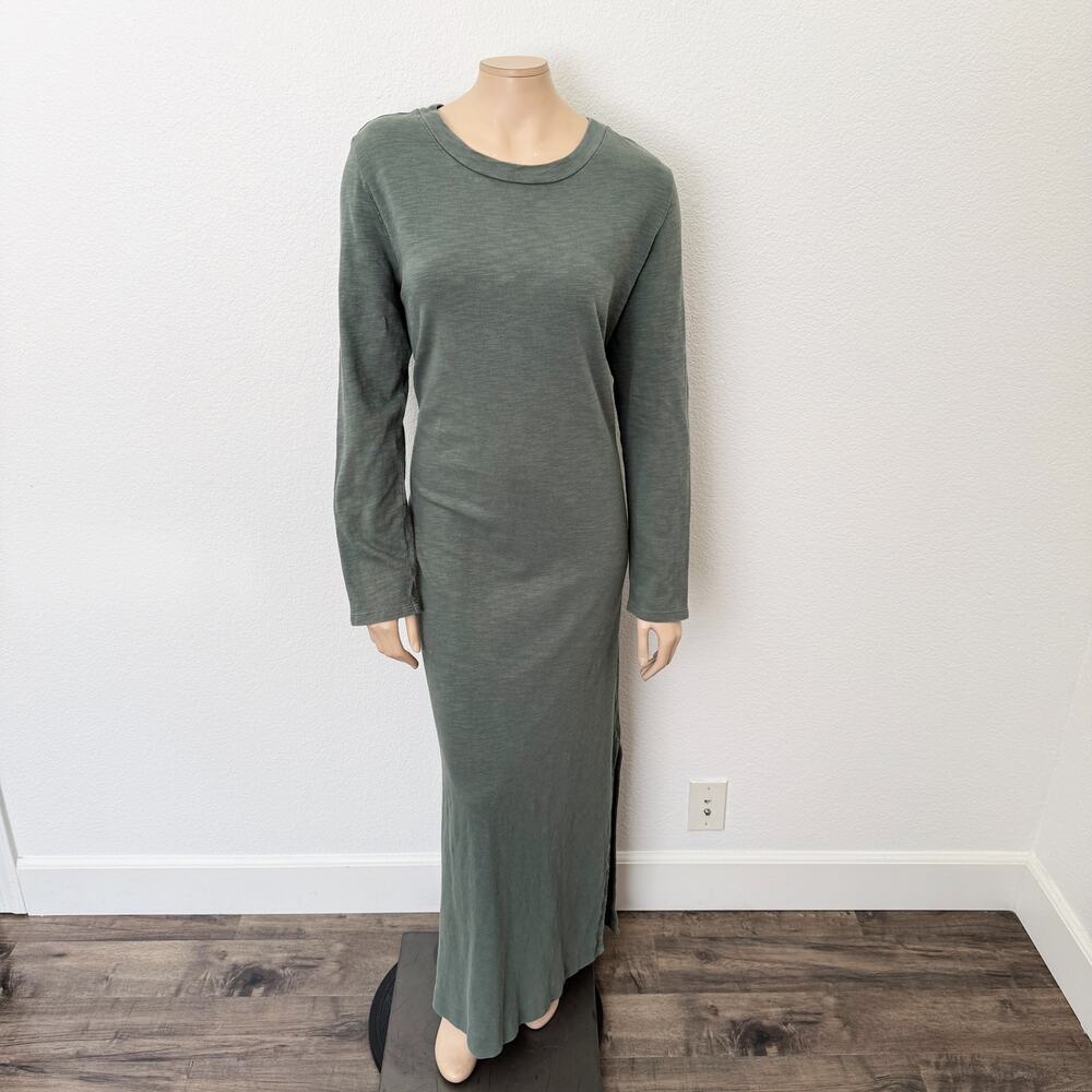 [LOFT] Lou & Grey Green Long Sleeve Crew Neck Maxi Dress Side Slit Casual Sz XL